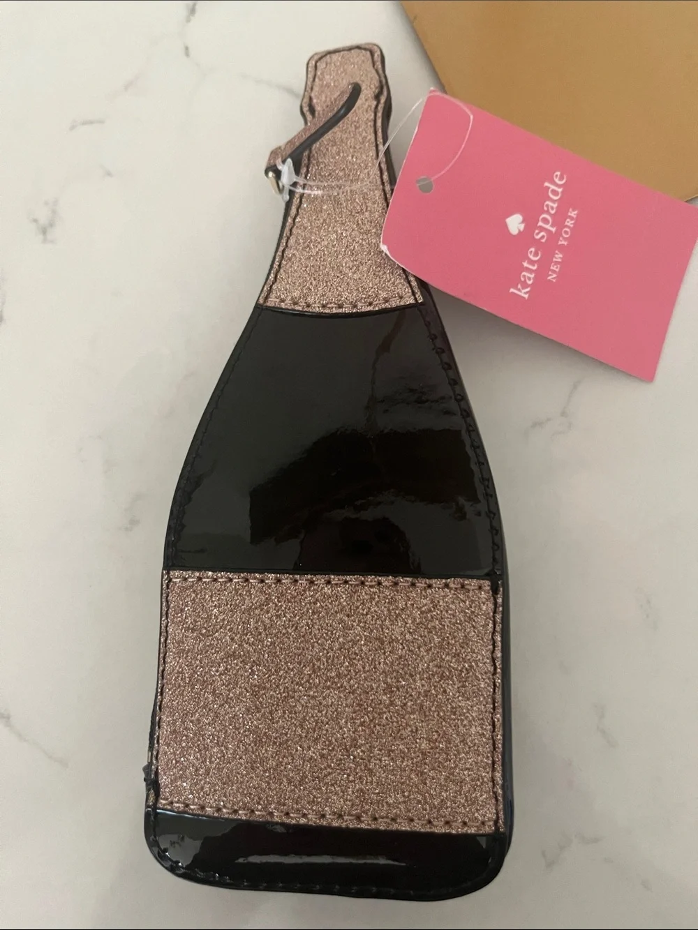 NWT Kate Spade CHEERS DARLING! Glitter Champagne Bottle coin purse